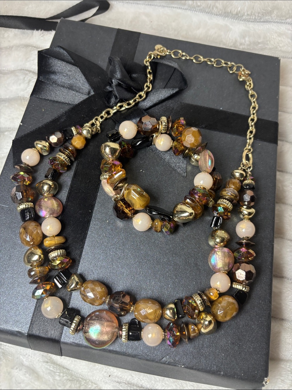Ruby Rd Necklace Bracelet Set Chunky Statement Frosted Carnival Lucite Glass